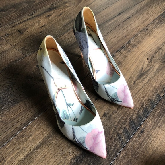 Ted Baker Floral Print Heels Rose Gold 